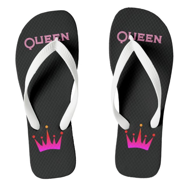 Queen Printed Text with Lovely Crown Image-Sandals Flip Flops (Footbed)
