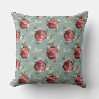 Queen Protea Repeat on French Blue Throw Pillow