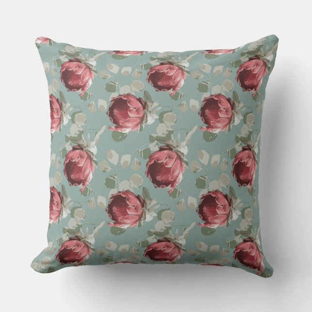 Queen Protea Repeat on French Blue Throw Pillow (Front)