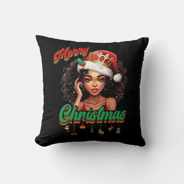 Queen Santa Claus American African Christmas Women Throw Pillow (Front)