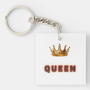 Queen Text Design With Fiery Texture Keychain