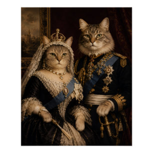 Queen Victoria and Prince Albert Cats Portrait Poster