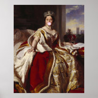 Queen Victoria blowing a pink bubble gum