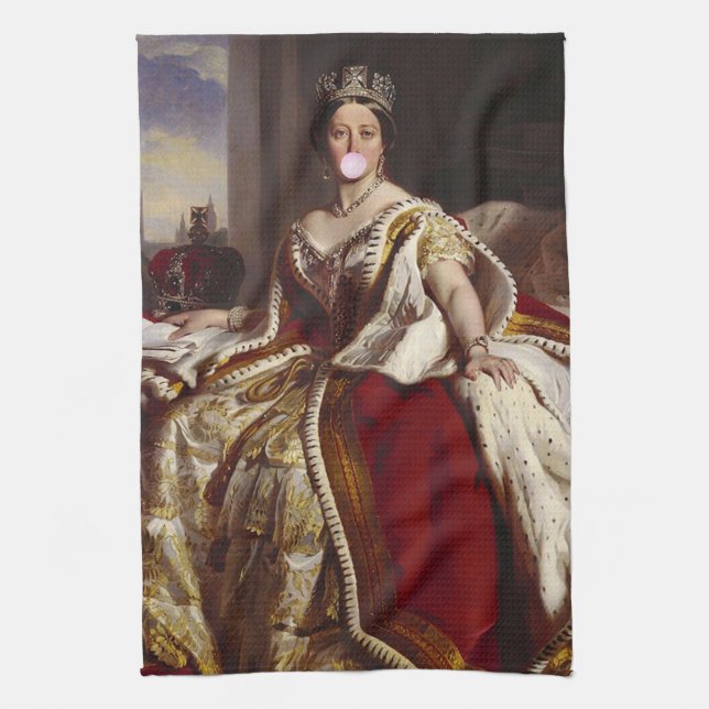 Queen Victoria Blowing Pink Bubble gum Kitchen Towel (Vertical)