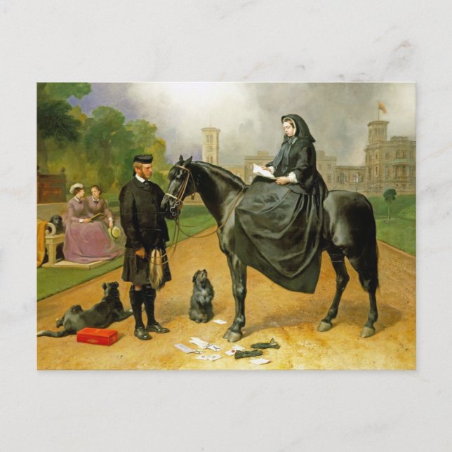 Queen Victoria on horse sidesaddle & John Brown Postcard (Front)