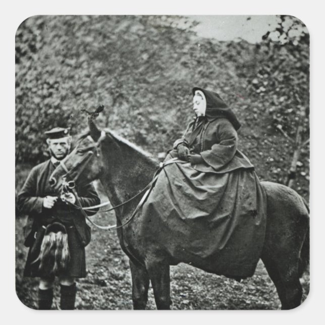 Queen Victoria  on horseback at Balmoral , 1863 Square Sticker (Front)