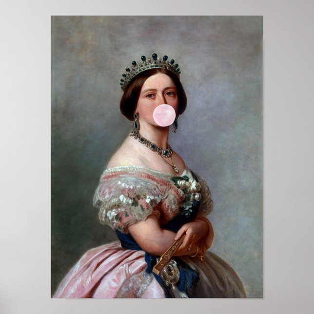 Queen Victoria pink satin blowing pink bubble gum Poster (Front)