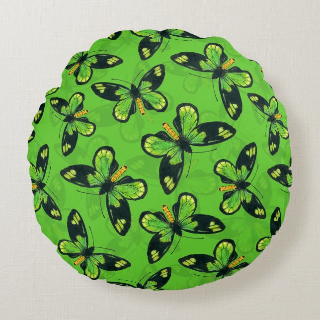Queen Victoria' s birdwing butterfly Round Pillow (Front)