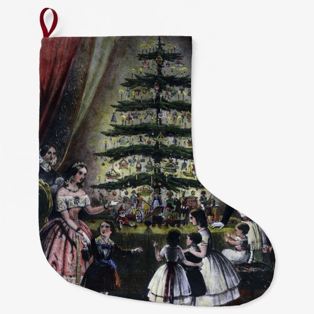 Queen Victoria's Christmas Tree Large Christmas Stocking (Front)