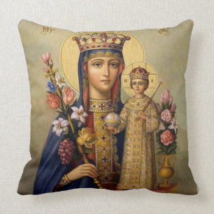 Queen Virgin Mary Madonna Jesus Christ Flowers Throw Pillow