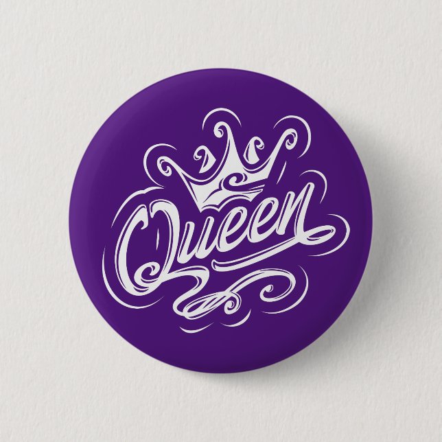 Queen With Crown, Typography Design 2 Inch Round Button (Front)