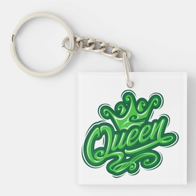 Queen With Crown, Typography Design Keychain (Front)