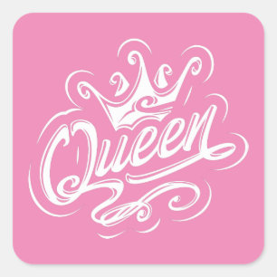 Queen With Crown, Typography Design Square Sticker