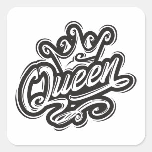 Queen With Crown, Typography Design Square Sticker