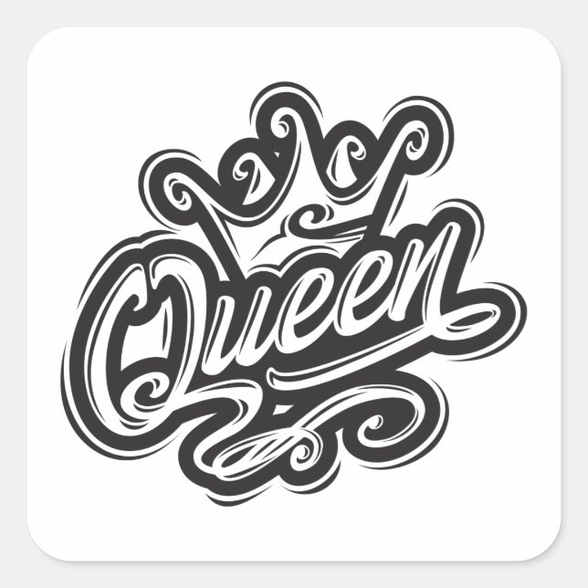 Queen With Crown, Typography Design Square Sticker (Front)