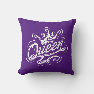 Queen With Crown, Typography Design Throw Pillow