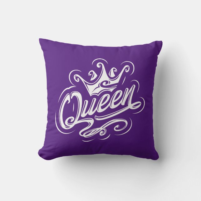 Queen With Crown, Typography Design Throw Pillow (Front)