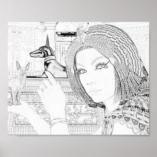 Queen with Pet Colouring Page  Poster