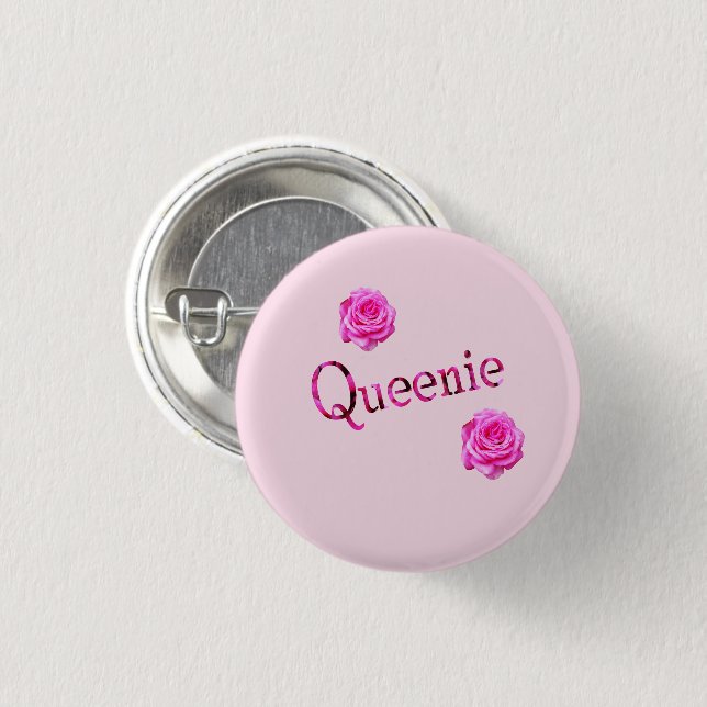 "Queenie" Name Made With Flowers, 1 Inch Round Button (Front & Back)