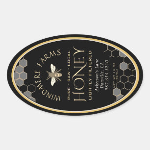 Queenline Honey Label 16/32oz Honeycomb Bee Black