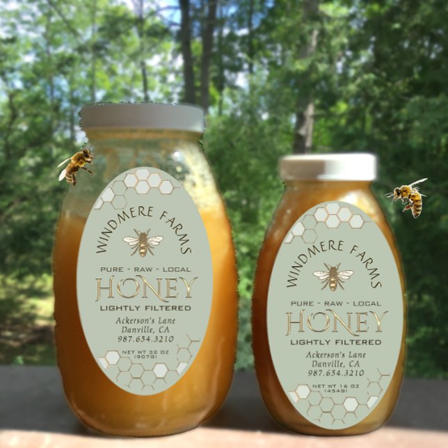 Queenline Honey Label 16/32oz Honeycomb Bee Sage (Creator Uploaded)