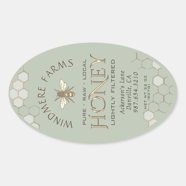 Queenline Honey Label 16/32oz Honeycomb Bee Sage (Front)