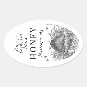 Queenline Jar Vintage Skep Backyard Bee Hive Oval Oval Sticker