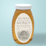 Queenline Jar Vintage Skep Backyard Hive Oval  Ova Oval Sticker<br><div class="desc">An old-fashioned backyard skep illustration. Label features your apiary name and location in grey script on pale ivory label. HONEY is written in a decorative font. Net weight is discretely displayed to the right of the word HONEY in small lettering. 16 oz fits a Queenline Jar. "RAW HONEY" is written...</div>