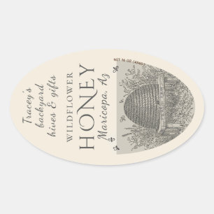 Queenline Jar Vintage Skep Backyard Hive Oval Oval Sticker