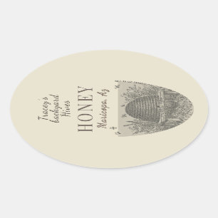 Queenline Jar Vintage Skep Backyard Hive Oval Oval Sticker