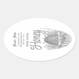 Queenline Jar Vintage Skep with Little Bees Oval Sticker