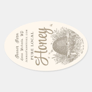 Queenline Jar Vintage Skep with Little Bees Oval   Sticker