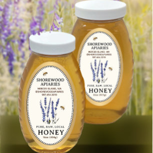 Queenline Oval Honey Gold Border Bees Lavender    Sticker