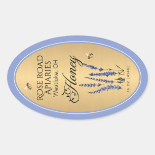Queenline Oval Honey Gold Border with Bees Flowers Oval Sticker