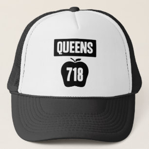 Queens 718 Cut Out of Big Apple &  Banner, 1 Trucker Hat
