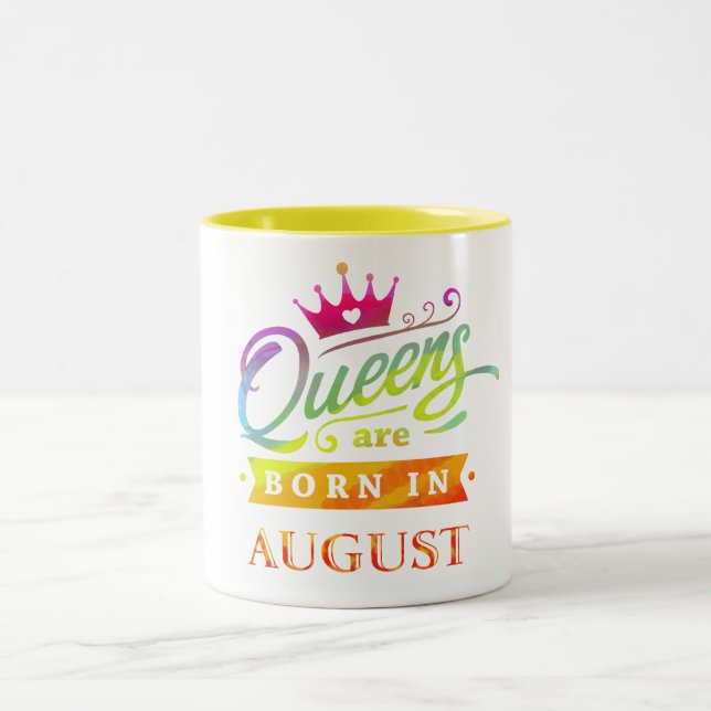 Queens are born in August Birthday Gift Two-Tone Coffee Mug (Center)