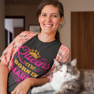 Queens Are Born In March Faux Glitter Birthday T-Shirt