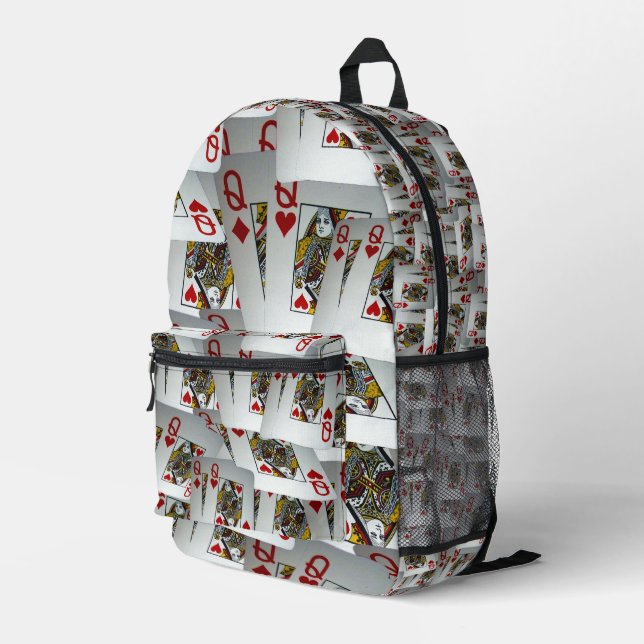 "Queen's Gambit: Scattered Pairs of Pocket Queens" Printed Backpack (Back Corner Right)