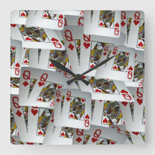 "Queen's Gambit: Scattered Pairs of Pocket Queens" Square Wall Clock