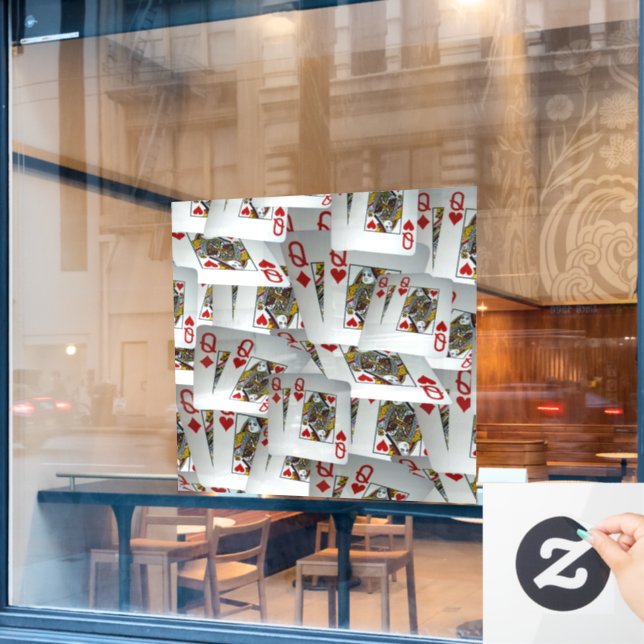 "Queen's Gambit: Scattered Pairs of Pocket Queens" Window Cling (Cafe Window)