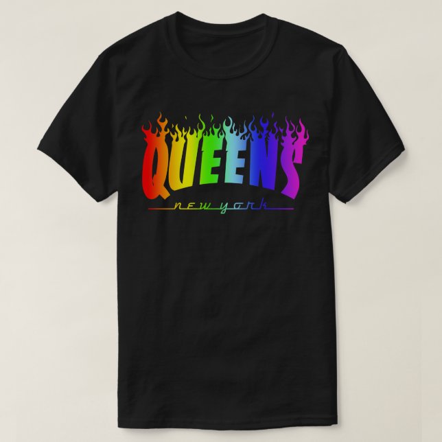 Queens LGBTQ Pride Flaming Parody Trasher Mashup  T-Shirt (Design Front)