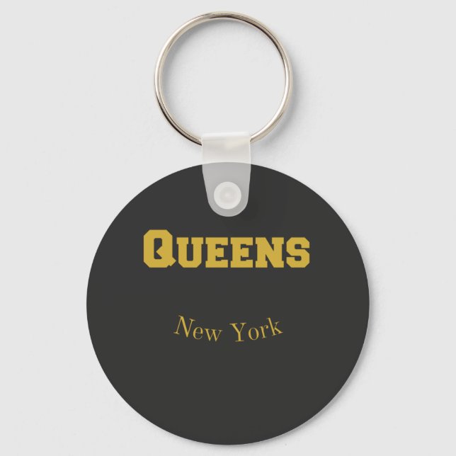 Queens New York Gold  Keychain (Front)