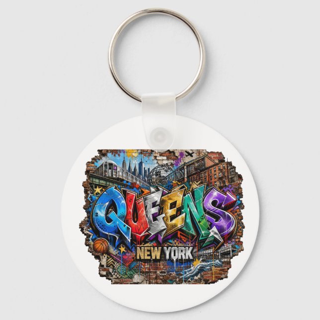 Queens New York Graffiti Wall Art Keychain (Front)