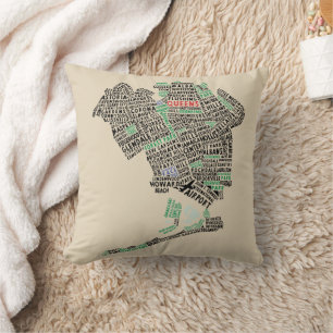 Queens New York, NYC Word Art Map Throw Pillow