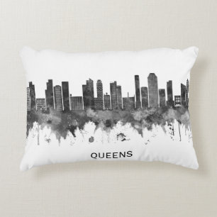 Queens New York Skyline BW Accent Pillow