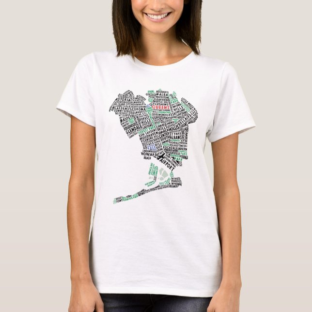 Queens New York Typography Design T-Shirt (Front)