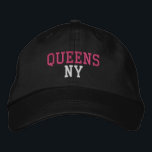 QUEENS NY Simple Hot Pink and White on Black Embroidered Hat<br><div class="desc">Pretty QUEENS NY Hot Pink and White embroidered on Black cotton hat. Embroidery is customizable to other colour choices by selecting the "Edit Design" tool button. Also available is the option to select choice of hat colour on the main item page.</div>