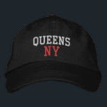QUEENS NY Simple White and Red on Black Embroidered Hat<br><div class="desc">QUEENS NY White and Red embroidered on Black cotton hat. Embroidery is customizable to other colour choices by selecting the "Edit Design" tool button. Also available is the option to select choice of hat colour on the main item page.</div>