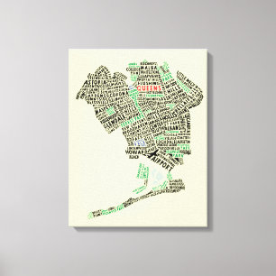 Queens NY Typography Map Art Canvas Print