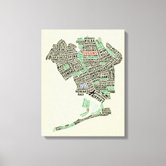 Queens NY Typography Map Art Canvas Print (Front)